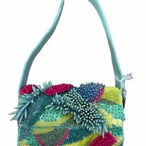 SUMMER EDITION Made in India Vibrant Coral Reef  Hand-Beaded Shoulder Bag
